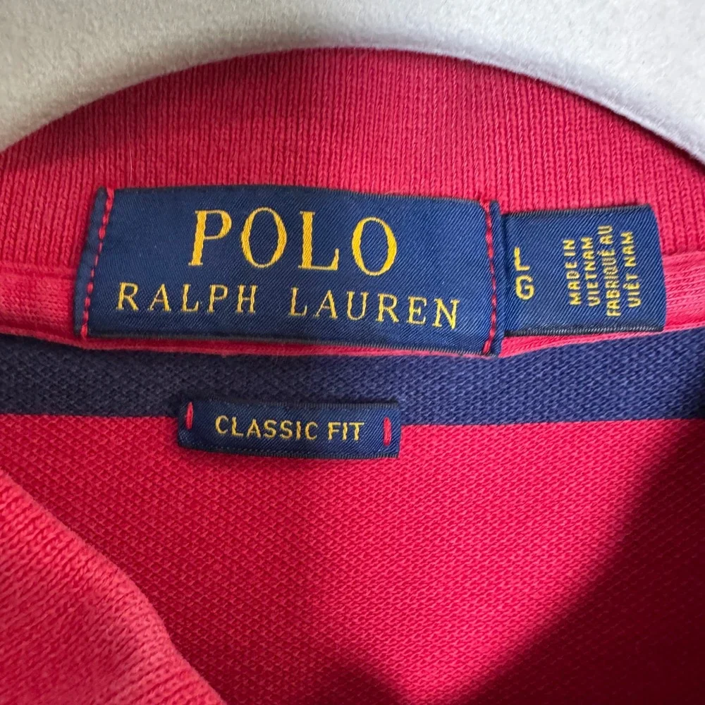 Polo Ralph Lauren Mens Classic Fit Red Navy Blue Striped Pique Polo Shirt Large